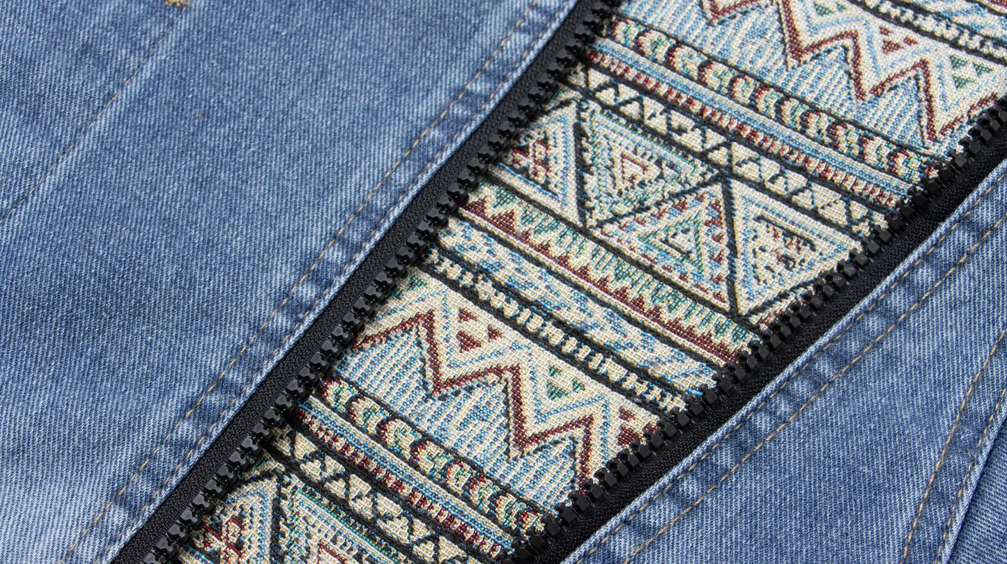 Veste en jean délavée avec coutures zippées