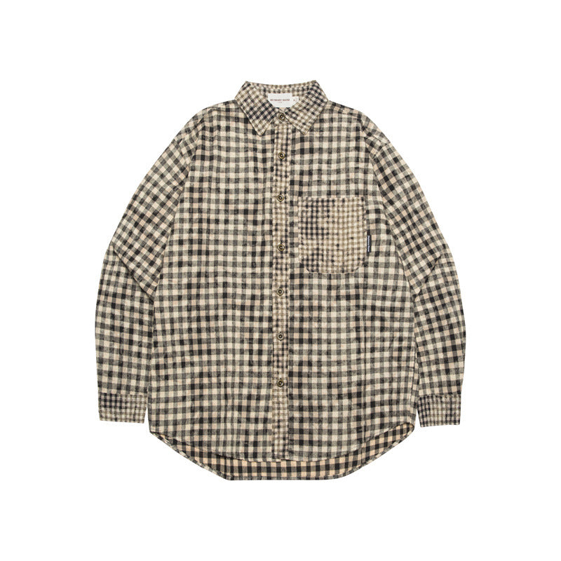 Plaid Pocket Design Contrast Color Shirt Women's Fashionable