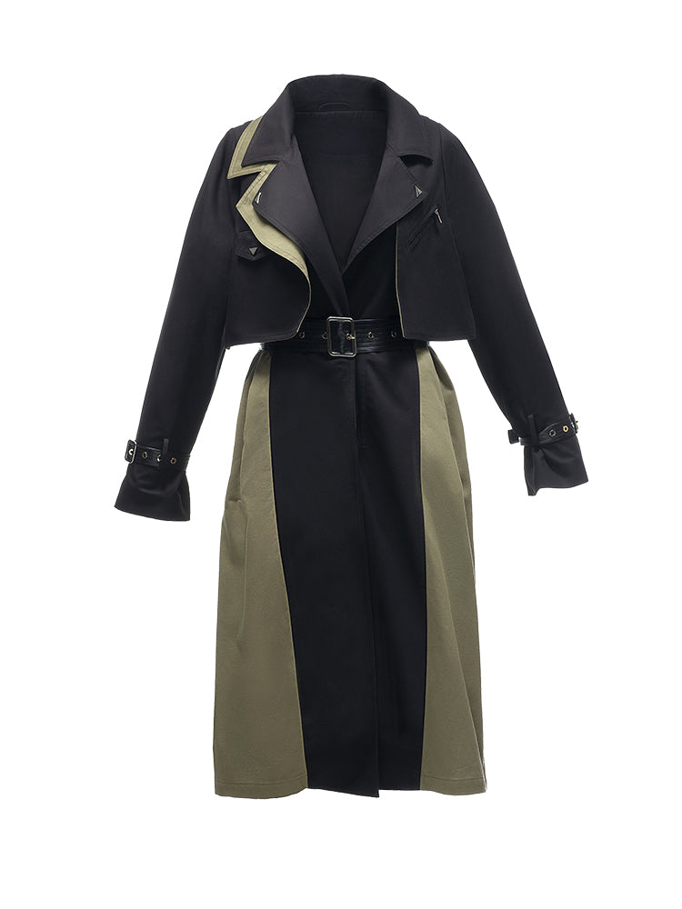 New Retro Color Matching British Style Trench Coat