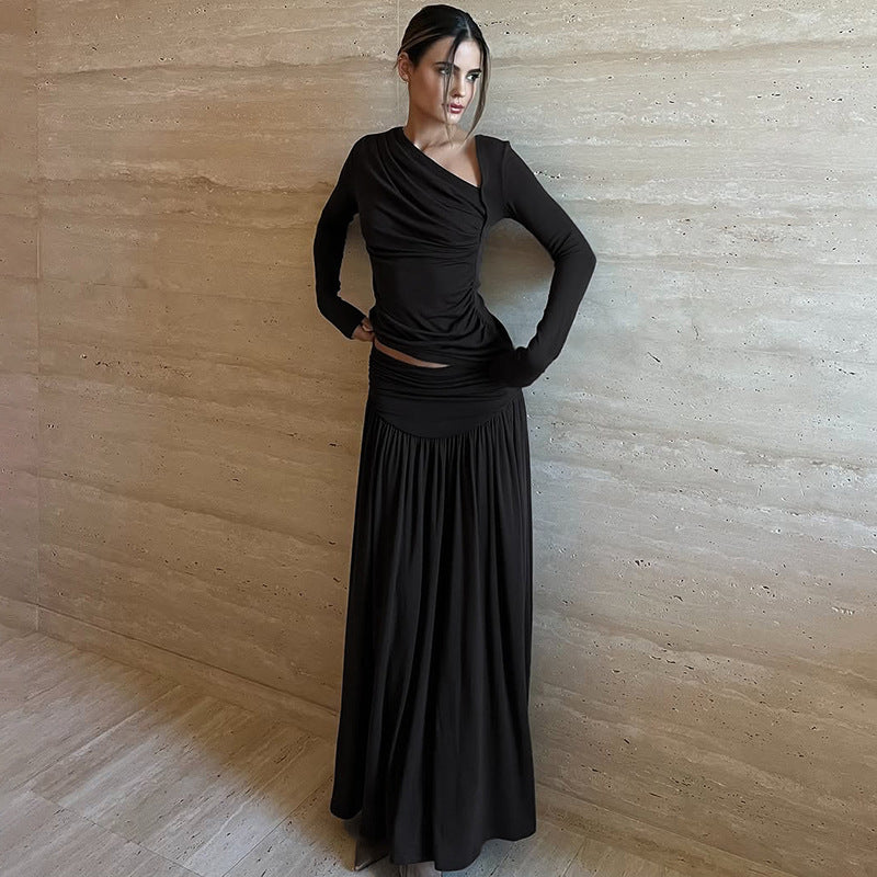 Nouveau costume élégant à manches longues et jupe plissée ajustée