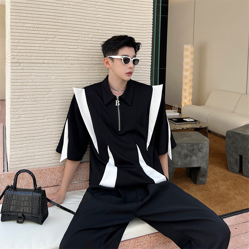 Chemise à manches courtes de couleur contrastée