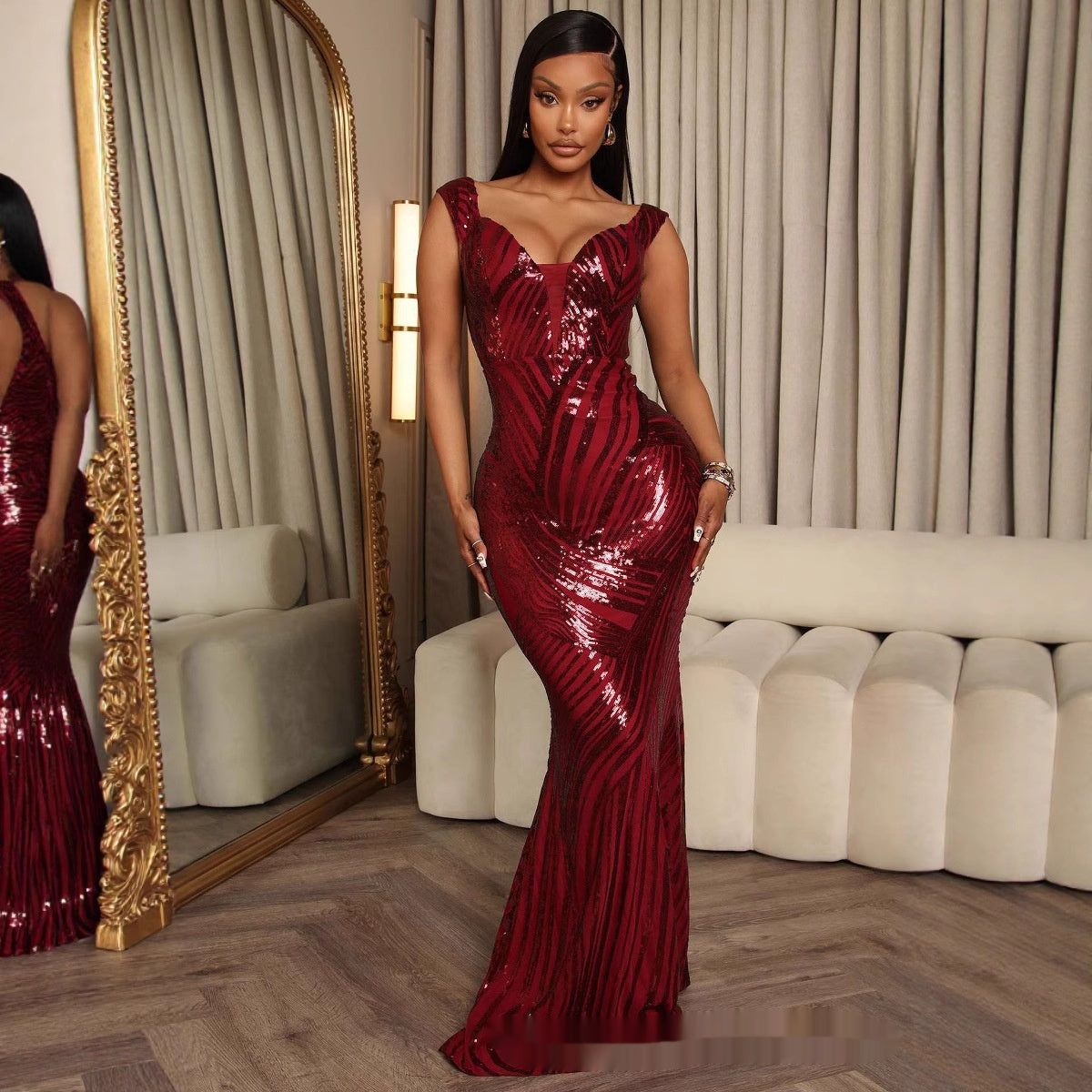 Robe moulante en maille à épaules dénudées