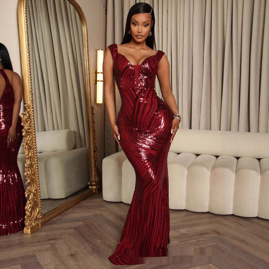 Robe moulante en maille à épaules dénudées