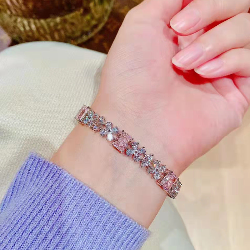 Bracciale a forma di fiore in oro giallo 18 carati con diamanti colorati fantasia