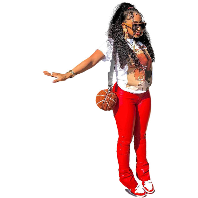 Ins Fashion Personalized Black Head Printed Top Loose Short Sleeve