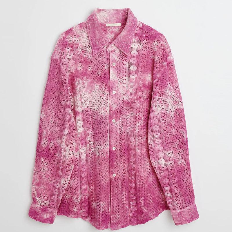 Men's Fashion Casual Draping Hollow Lace Shirt Top