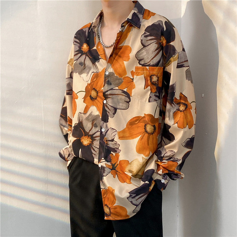 Loose Trend Retro Long-sleeved Floral Shirt