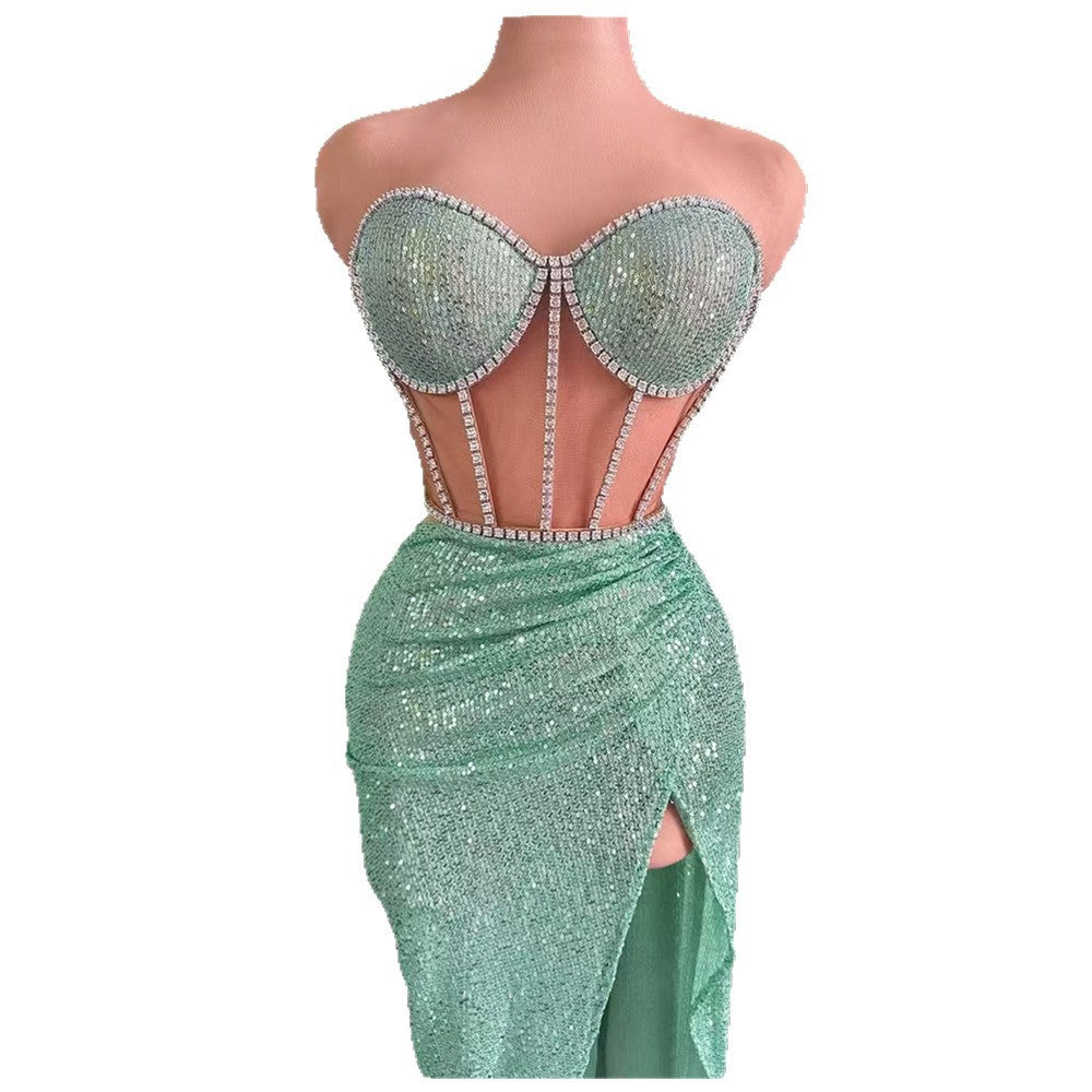 Casual All-match Shiny Rhinestone Sequins Top Dress Suit