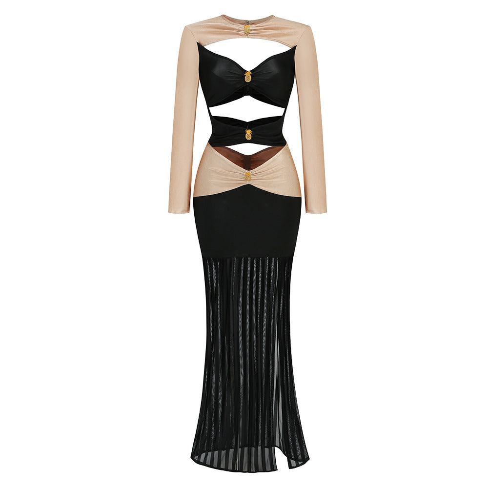 Double Color Matching Skirt Exposed Navel Decorative Pineapple Diamond Swing