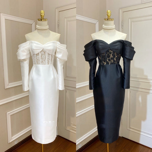 Robe à épaules dénudées et manches bouffantes avec nœud