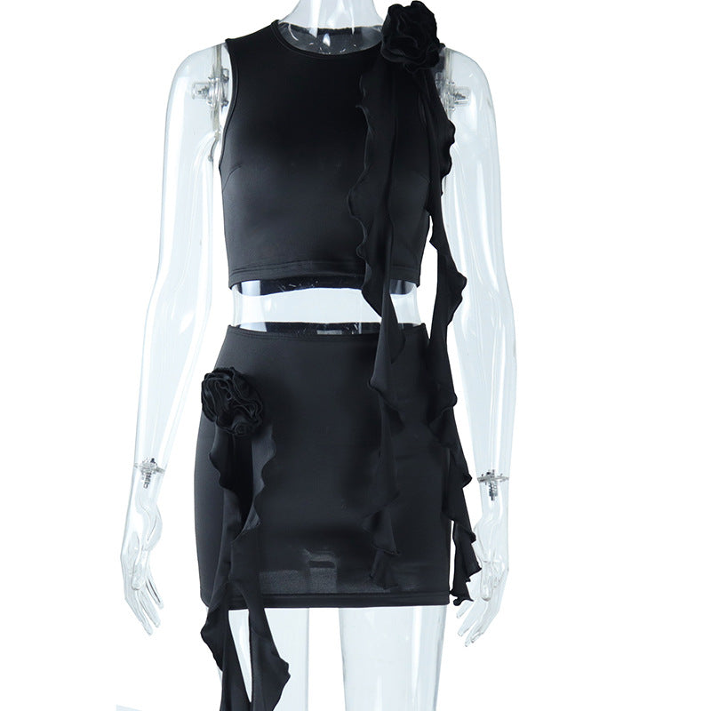 Round-neck Top And Mini Skirt Two-piece Set