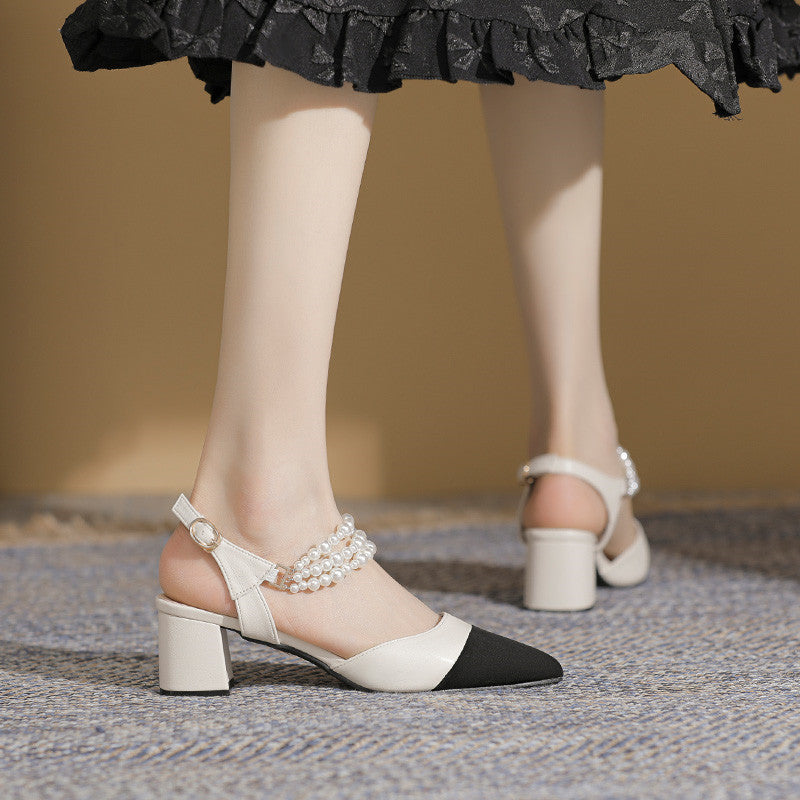 Sandales à talons hauts et bout pointu, à boucle et perles, grande taille