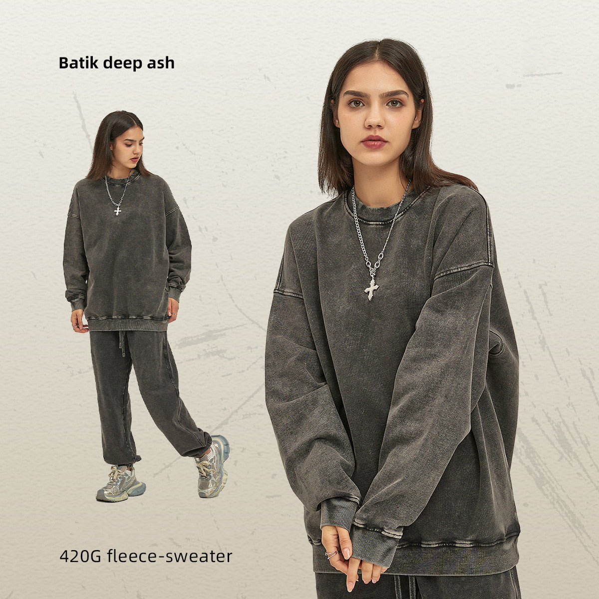 Waxed Heavy Round Neck Sweater Fashion Brand Pure Color Washed Retro Top