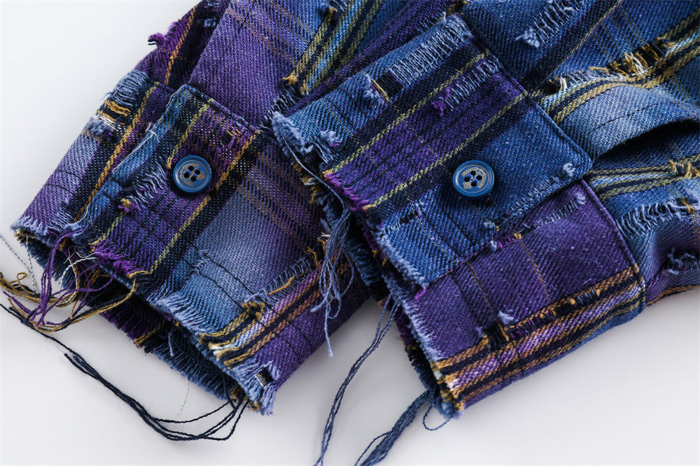 Tie-dye Gradient Plaid Shirt - High Street Fashion Design Sense