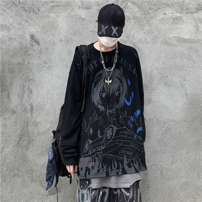 Vintage Print Hip Hop Long Sleeve T-Shirt