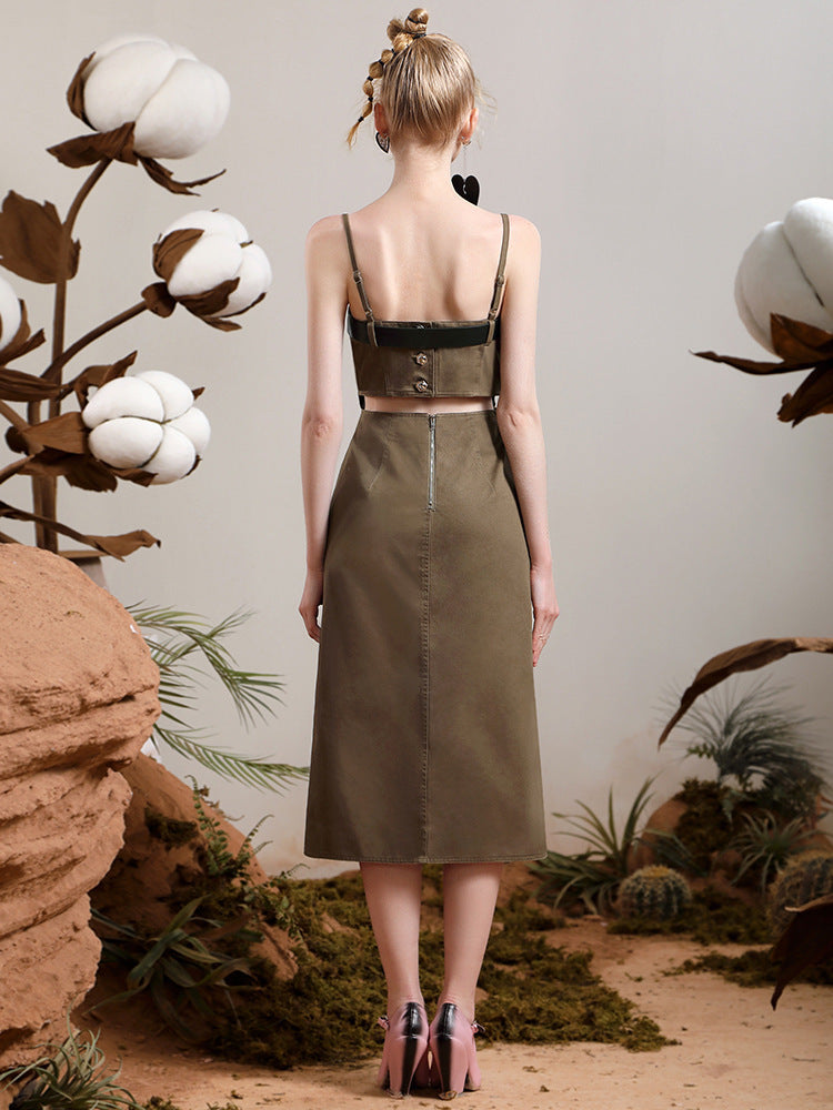 Jupe à bretelles en jean rétro