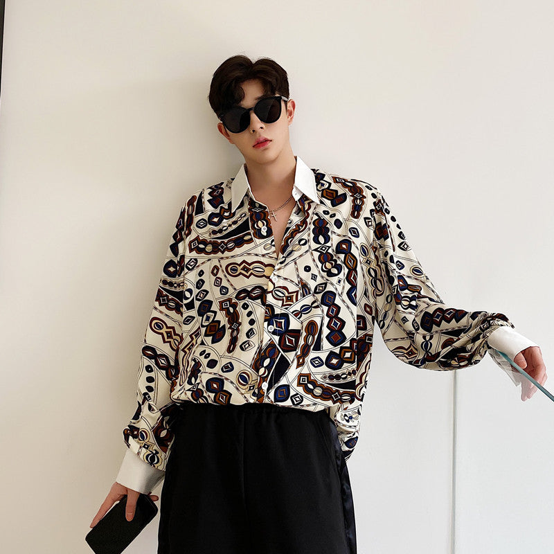 Retro Floral Shirt Trendy Temperament Long Sleeves