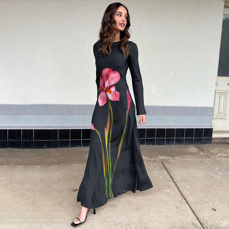 Abito a maniche lunghe con stampa floreale per le feste