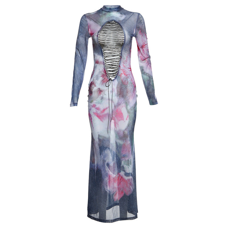 See-through Hollow High Waist Slim Fit Dress