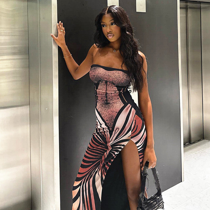 Robe tube à fente haute, robe longue à vêtements de printemps