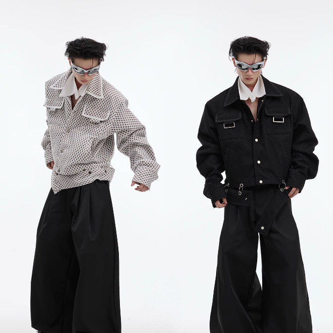 Giacca casual con colletto polo e design a griglia di nicchia pesante