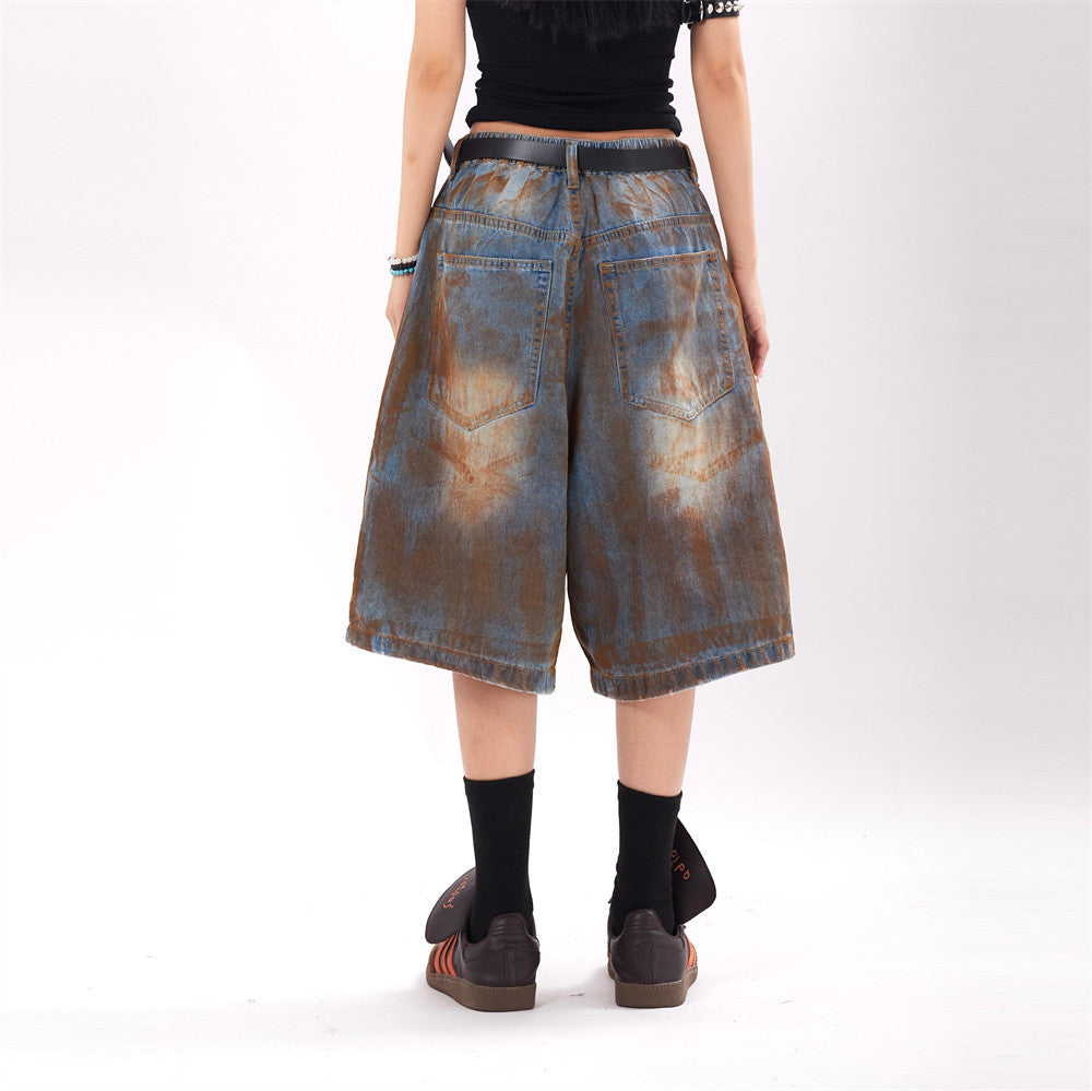 Pantaloncini in denim con stampa a getto d'inchiostro alla moda per uomo e donna