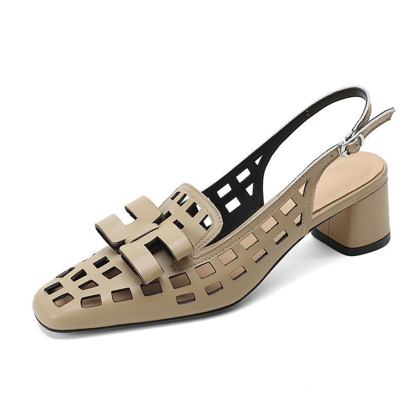 Chaussures à talons épais et bout romain creux pour femmes, grande taille